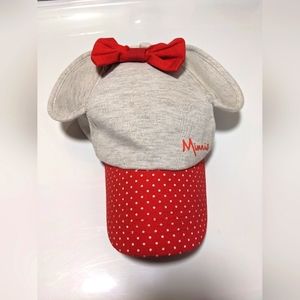 DISNEY Minnie Mouse Red And Grey Polka Dot Bow W/Ears Toddler Soft Hat